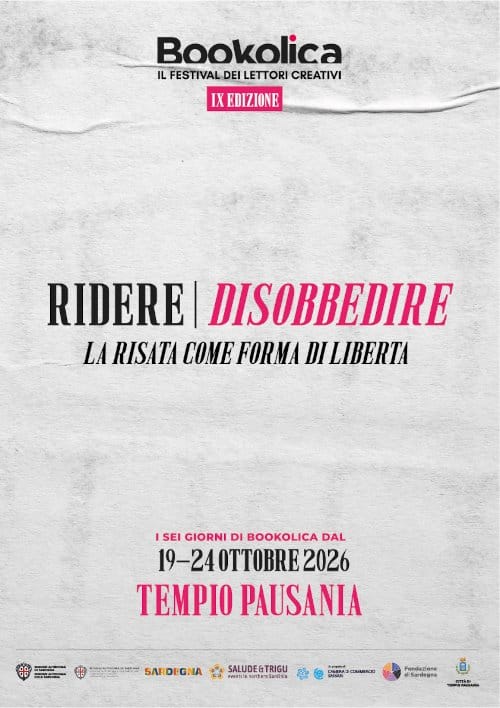 La locandina di Bookolica 2026, Ridere Disobbedire, a Tempio Pausania dal 19 al 24 ottobre