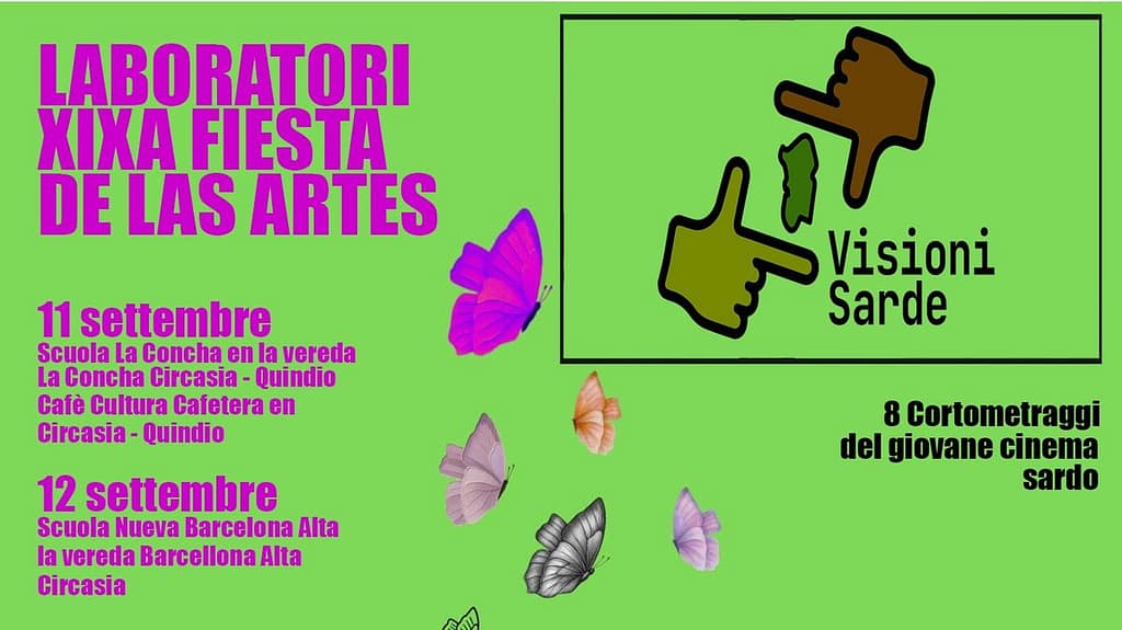 Locandina della XIXA Fiesta de las Artes con il programma dei laboratori Visioni Sarde a Circasia, Colombia