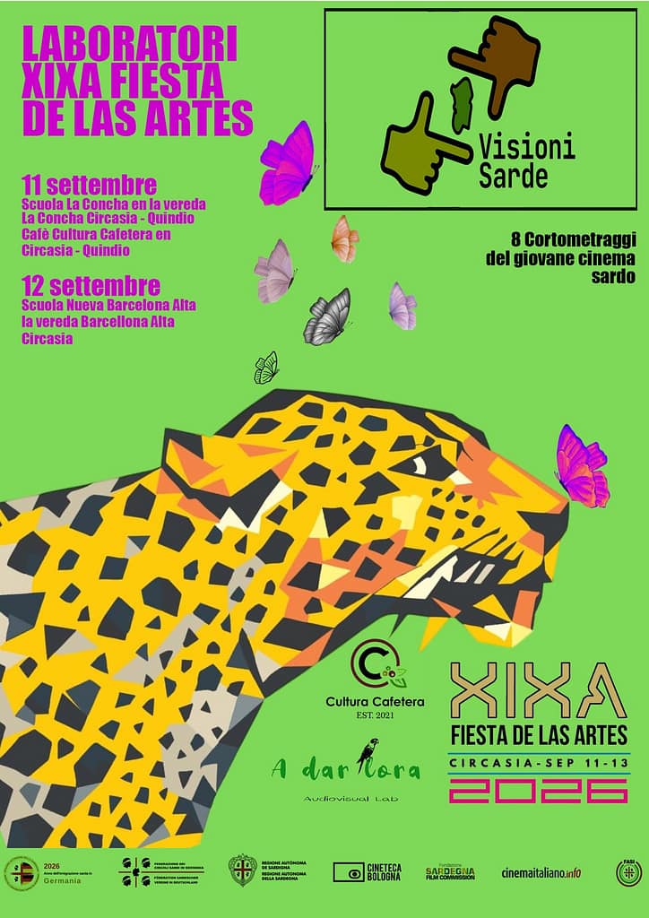 Locandina dei laboratori Visioni Sarde al festival XIXA Fiesta de las Artes di Circasia, Colombia
