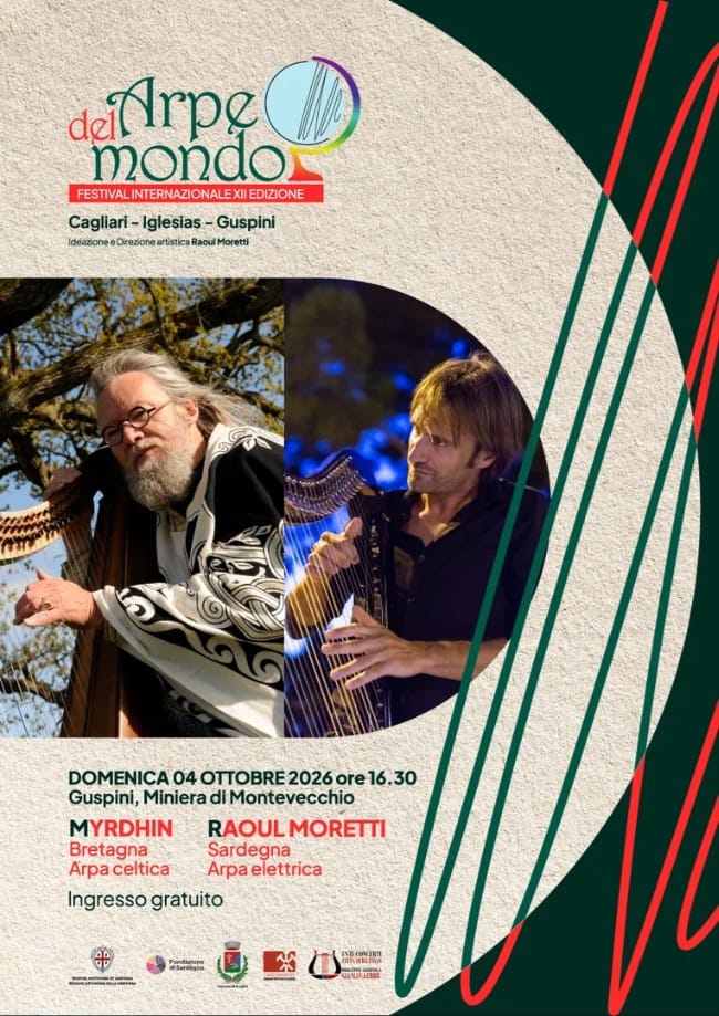 Locandina Arpe del Mondo a Montevecchio con Myrdhin e Raoul Moretti